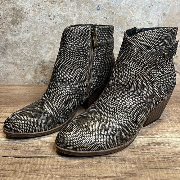 Size 8 Boutique by Corky’s Boot Gunmetal Copper Gold Ankle Bootie Side Zipper - Picture 1 of 9